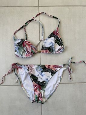 Kian D. Swim String Bikini Set Triangle Tropical Floral Summer Beach Boho Chic